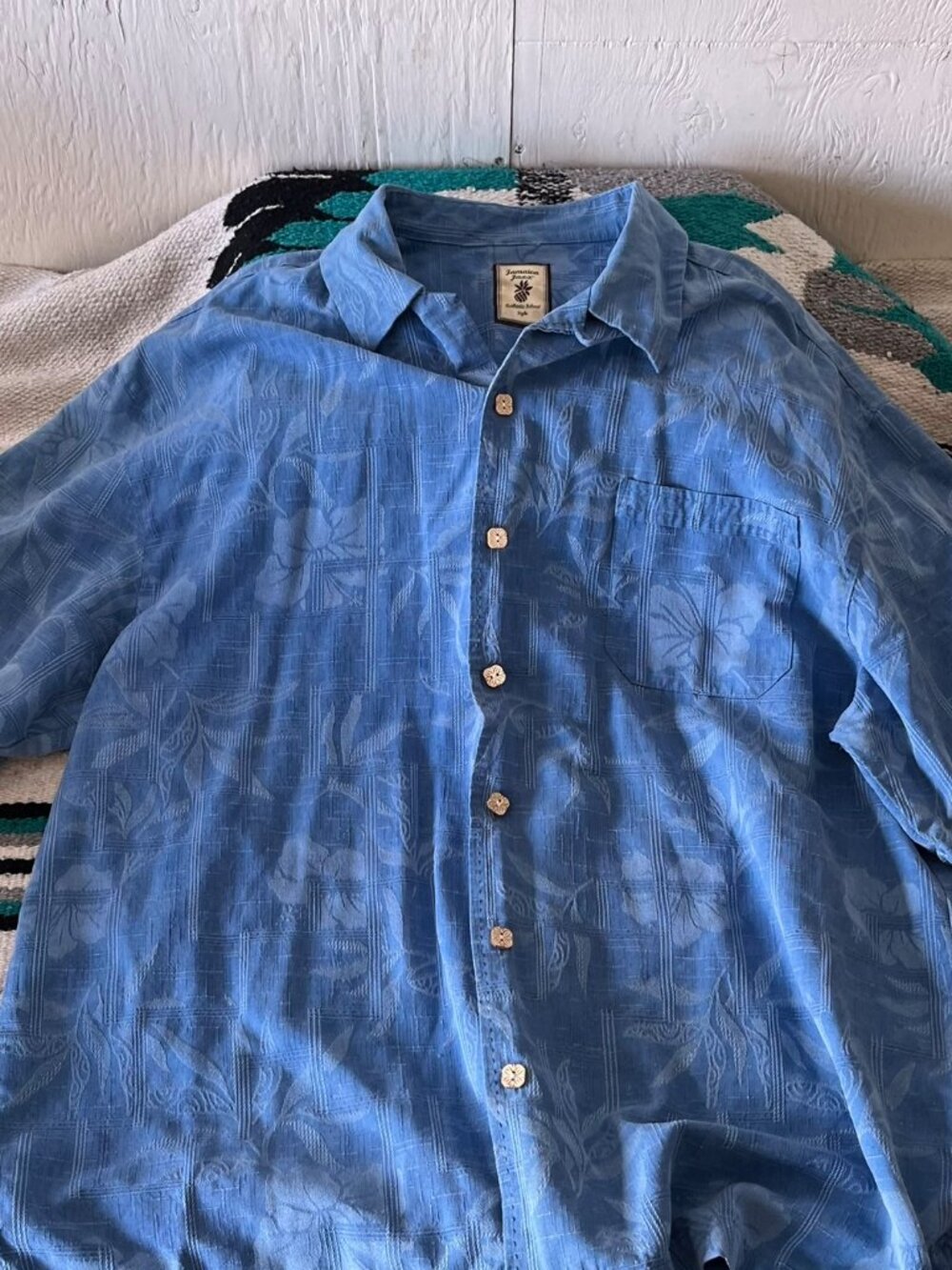 Vintage Jamaica Jaxx Hawaiian Shirt Blue Floral